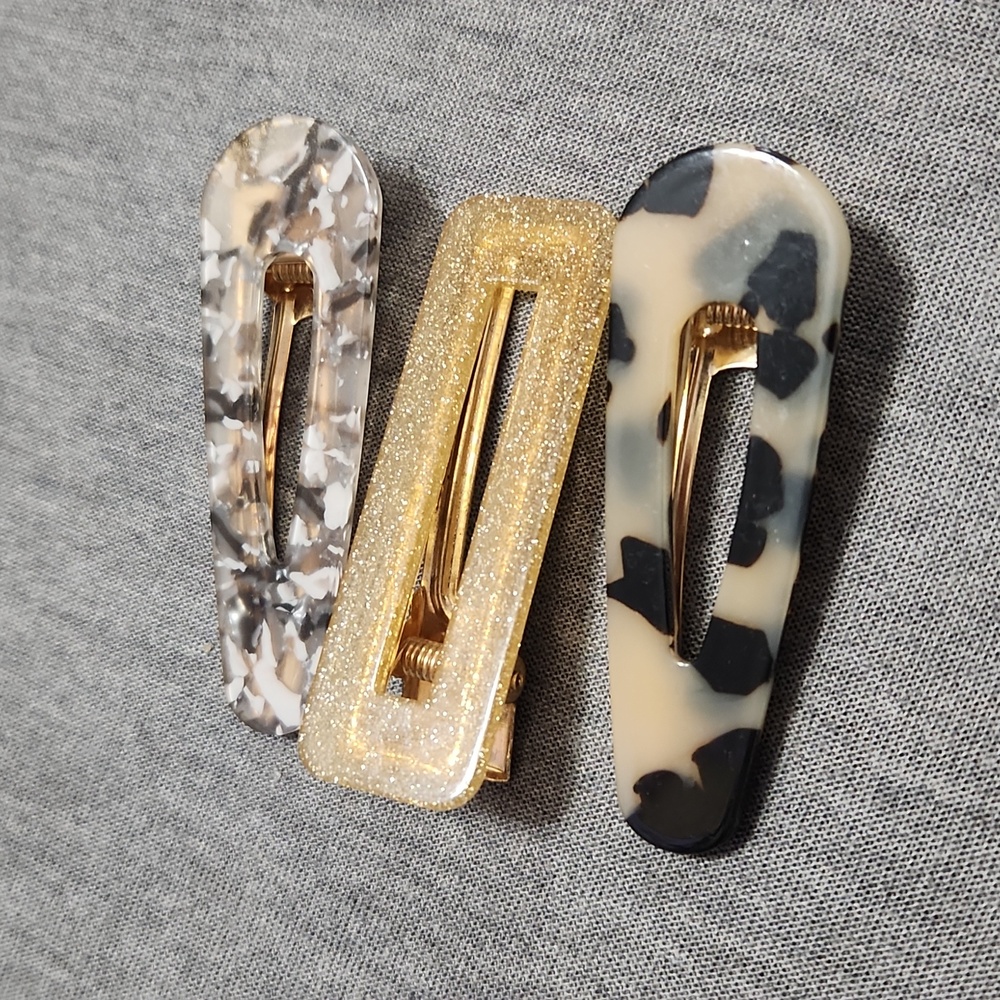 🔴🆓️ FREE* Marble Tortoiseshell Sparkle French Barrettes Hair Clips Accessories